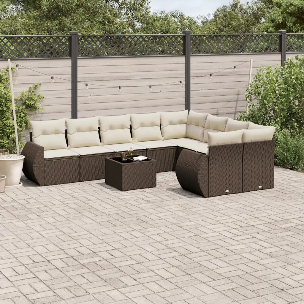 Set Divani da Giardino 10pz con Cuscini in Polyrattan Marrone 3254190