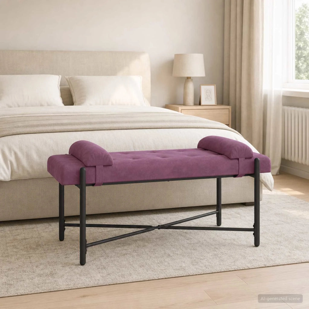 Panchina con bottoni e cuscini Viola 110 x 40 x 46 cm Velluto 42038398
