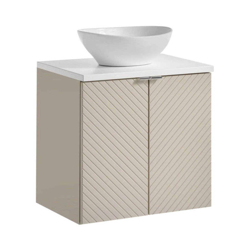 Set AOKI: mobile sottolavabo con armadietti 60cm + piano lavabo bianco + lavabo bianco rotondo da appoggio