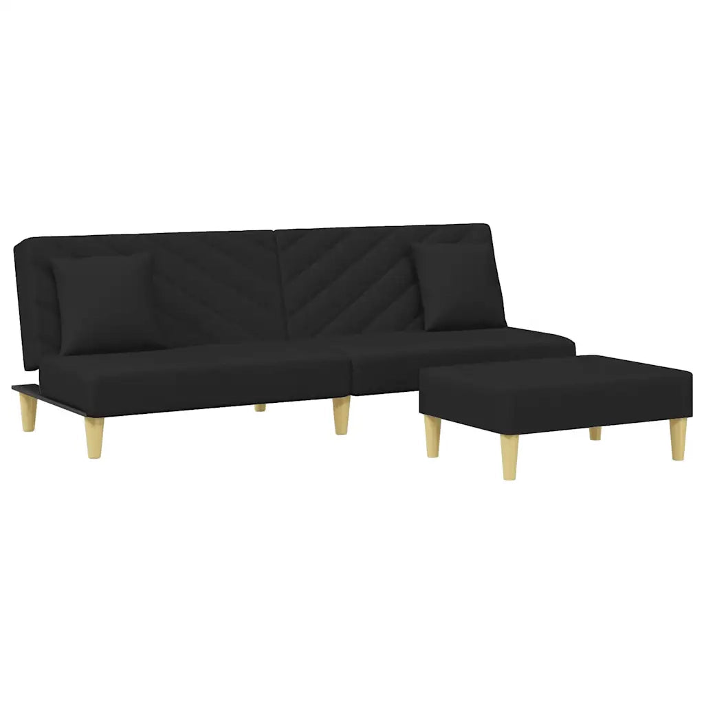 Divano Letto 2 Posti con Cuscini e Poggiapiedi-Sofa Letto 2 Posti-Daybed Nero in Tessuto