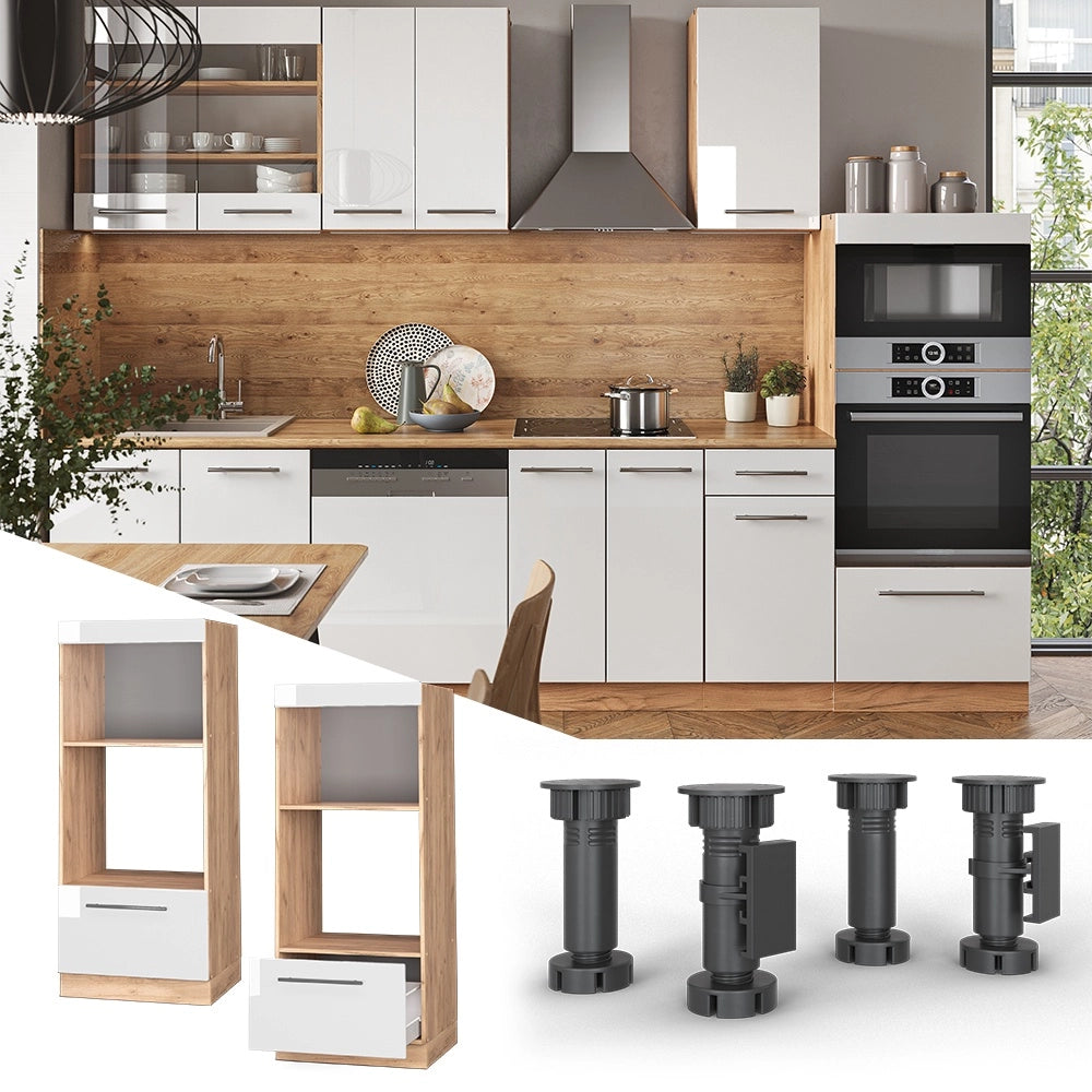 Mobile cucina microonde Fame-Line Bianco lucido/Rovere dorato 60 cm aperto Vicco