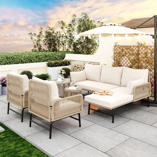 Bancopiazza in Beige con Cuscini - Mobili da Giardino - Sedia