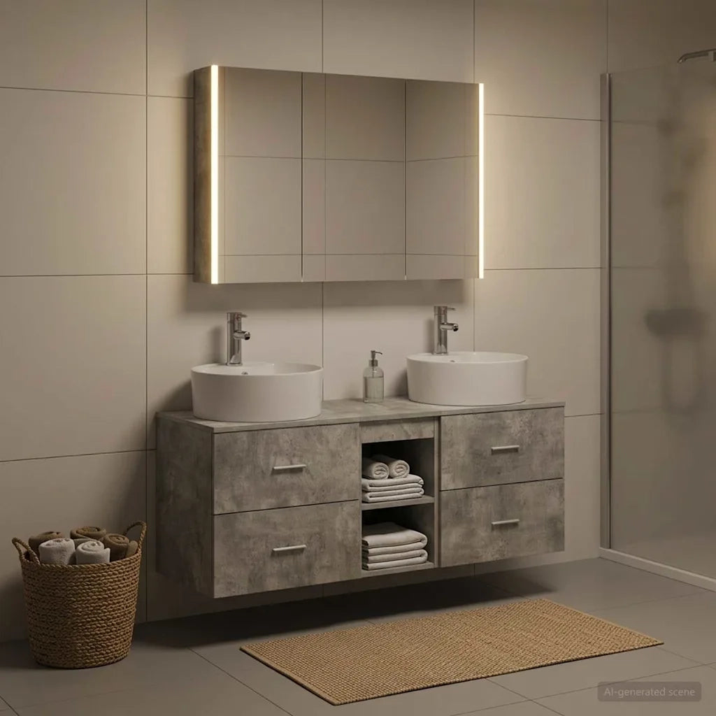 Set di mobili per il bagno 4 pz Grigio Cemento 3406906