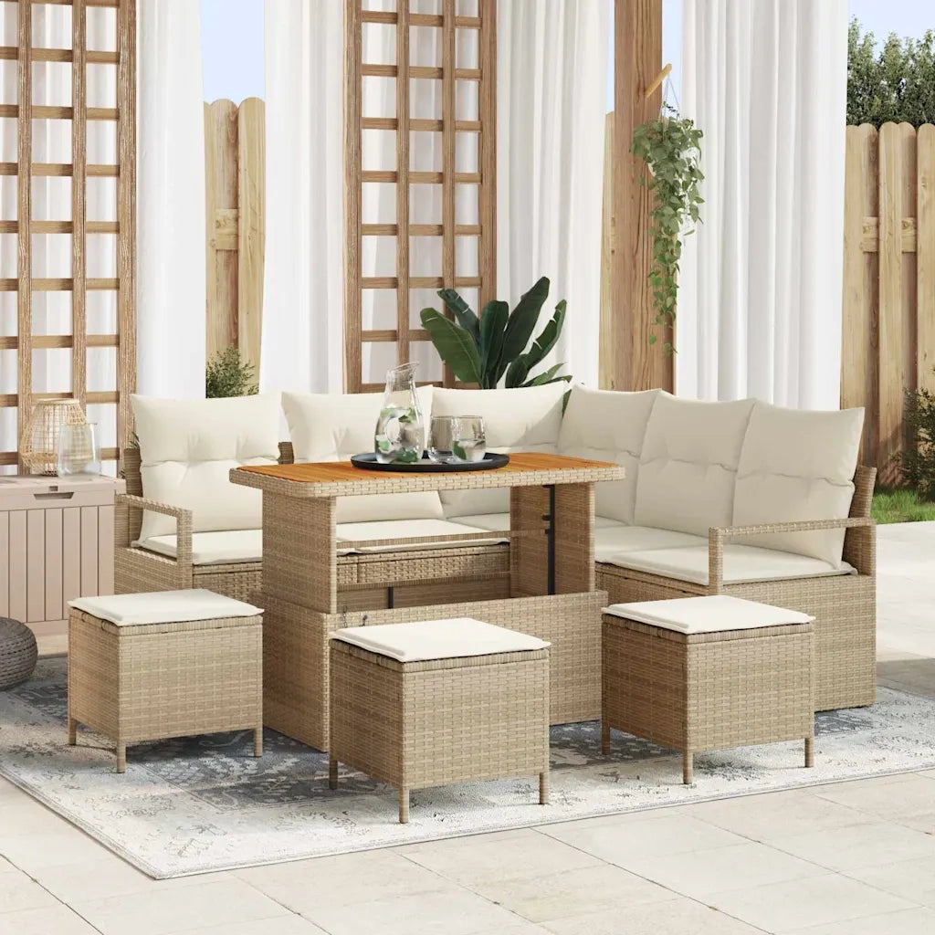 Set Divano da Giardino con cuscino 9 pcs Beige polyrattan 3362531