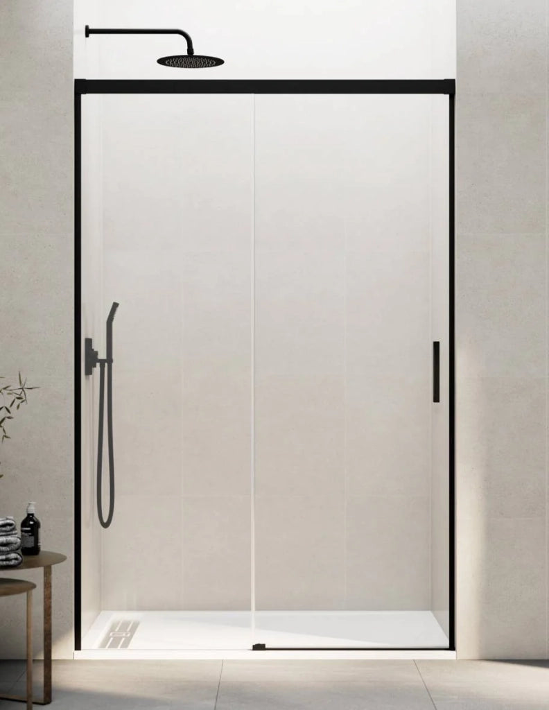 Porta doccia scorrevole 1+1 THALASSA (BASIC) 115 cm Profilo Nero vetro trasparente