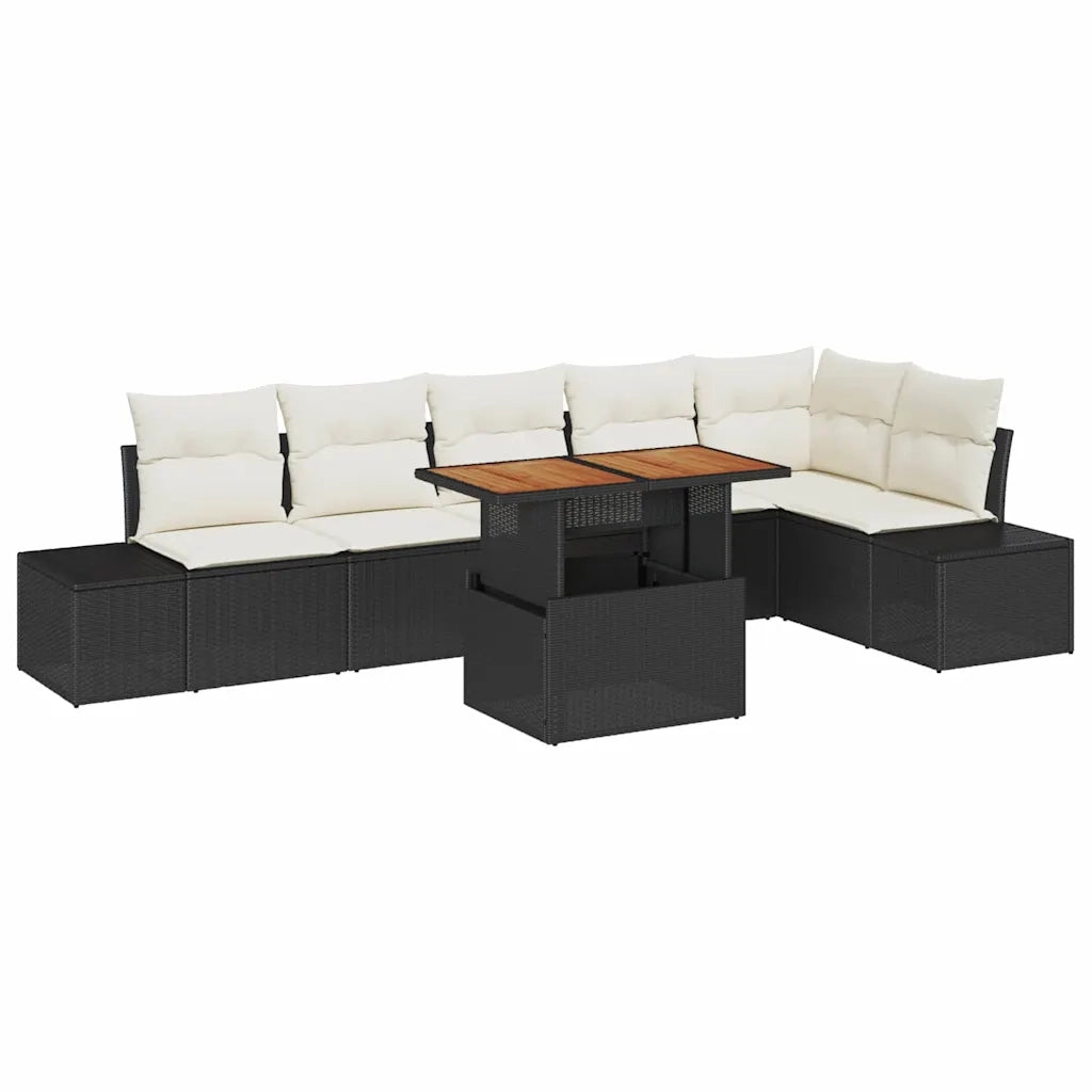 Set da Pranzo per Giardino con cuscino 7 pcs Nero e Crema 3349970
