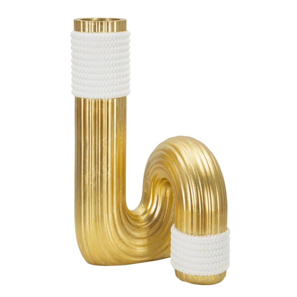 Vaso Bann Big bianco e oro in resina 14,5x25 cm
