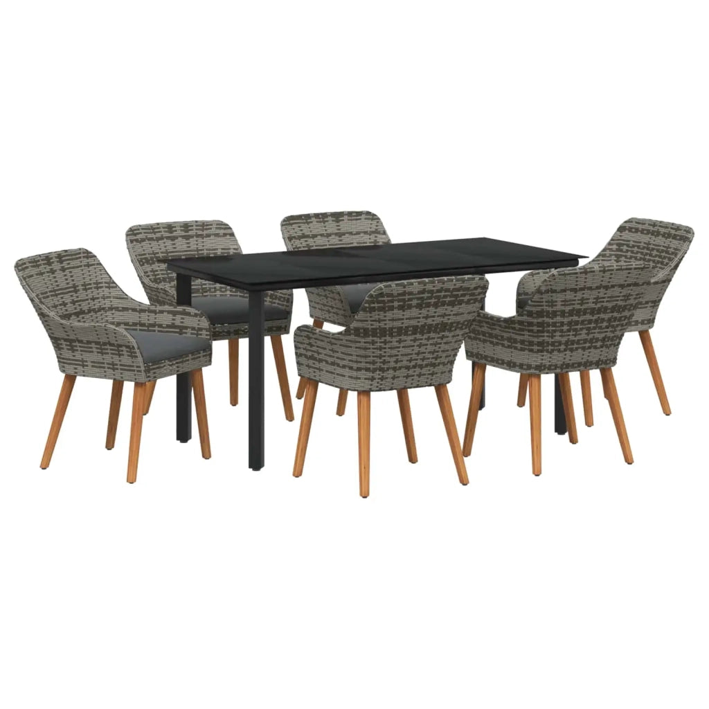 Set da Pranzo per Giardino con cuscino 7 pcs Grigio polyrattan