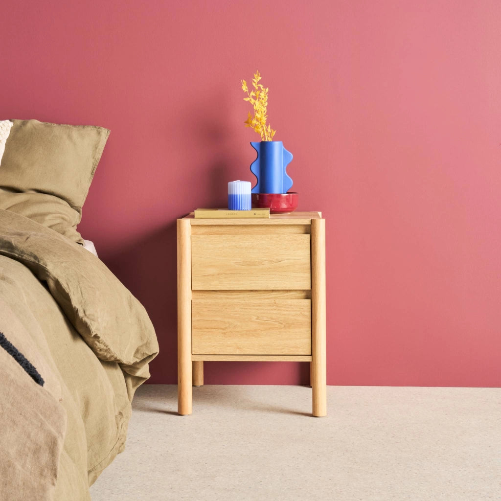 Comodino decorazione legno 2 cassetti, marrone naturale