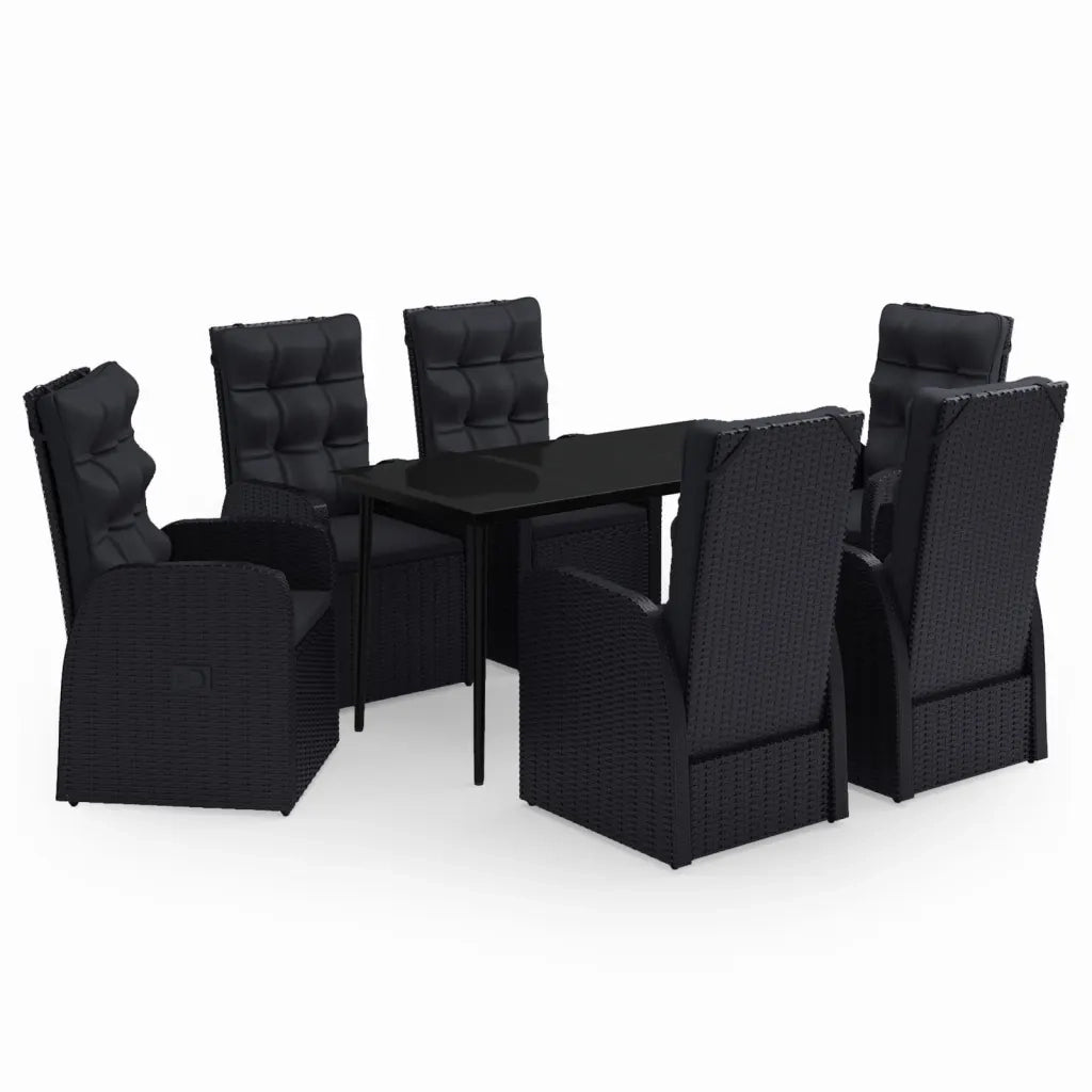 Set da Pranzo da Giardino 7 pz con Cuscini Nero 3099494