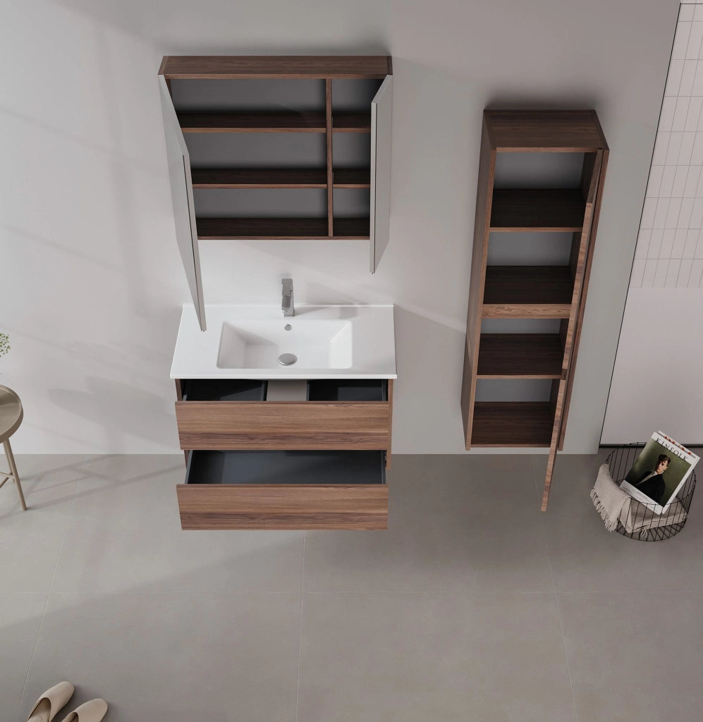 Mobile da bagno con specchio "Side 80" - 79 x 16 x 66 cm - Noce scuro