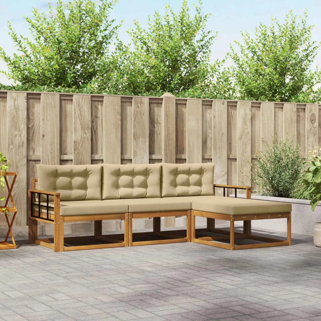 Set di divani da esterno con cuscino 4 pcs Naturale e Beige 3367416