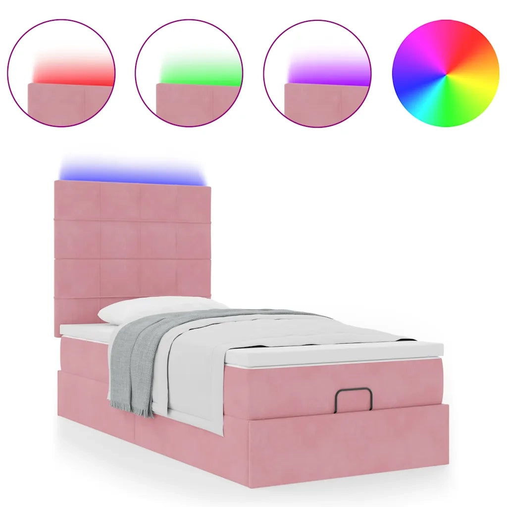 Struttura Letto Pouf con Materassi Rosa 80x200 cm Velluto 3314287