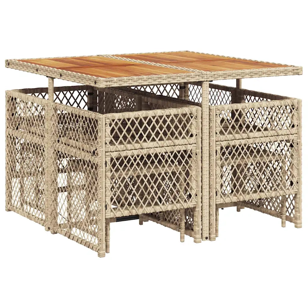 Set da Pranzo da Giardino 9 pz con Cuscini Beige in Polyrattan 3210784