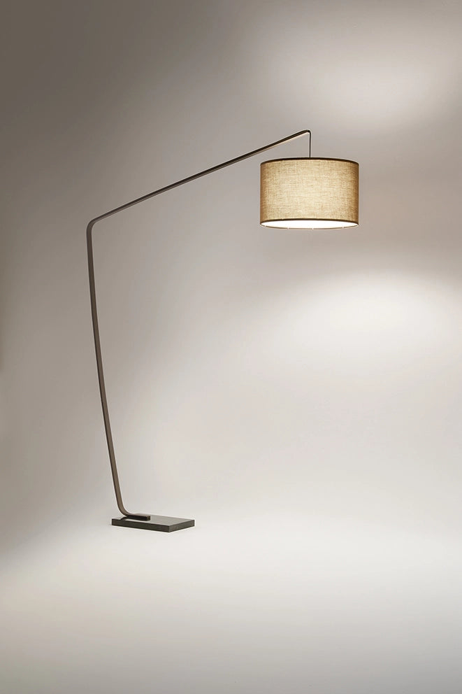 Piantana ad Arco in Metallo Marrone Metallizzato, Base in Marmo, Design Moderno con Paralume, Altezza 215 cm, Attacco E27 Max 40W - Perenz