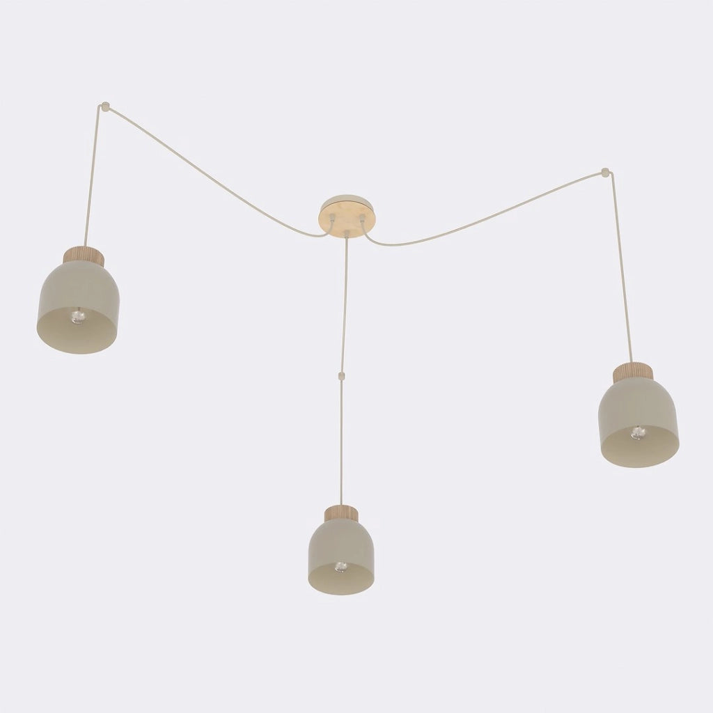 Lampada sospesa KRU a ragno 3xE27 beige legno Emibig