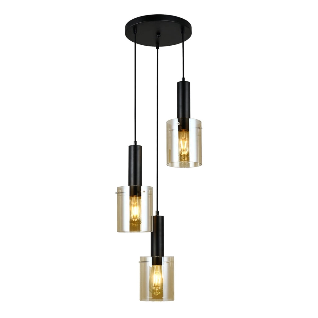Lampadario Italux Sardo moderno nero 3 luci E27 ambra