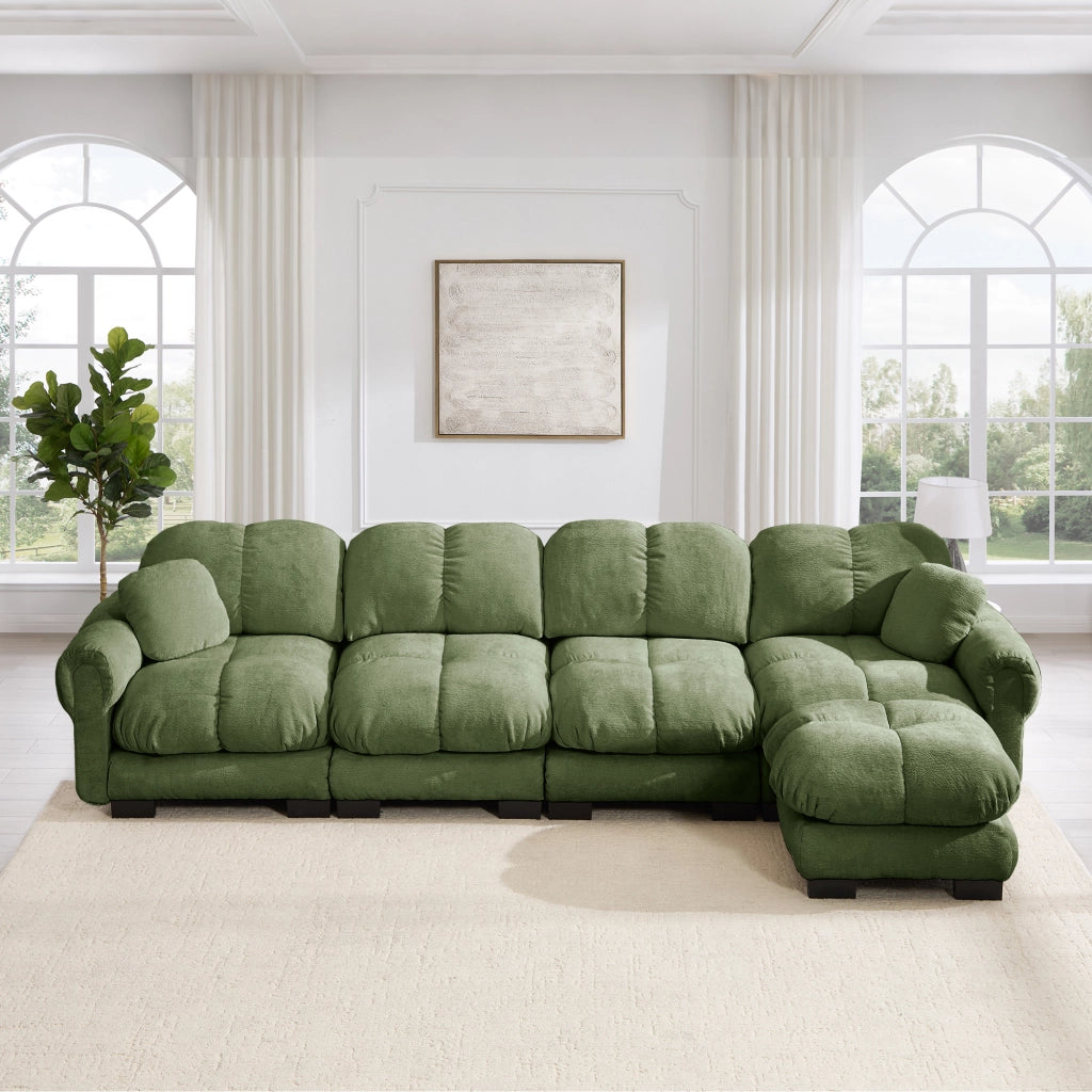 Divano angolare modulare con ottomana mobile e Cuscino lombare in Chenille, Verde