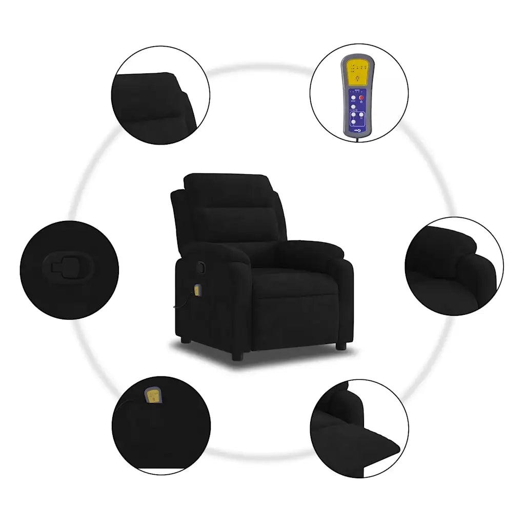 Poltrona Massaggiante | Sedia Relax Reclinabile Nera in Velluto