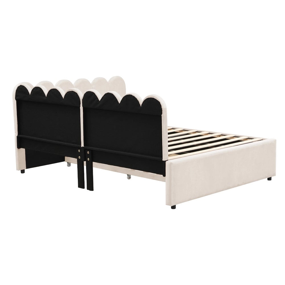 Letto Imbottito con Divano Estraibile a L ¨C MINIMAL ¨C Velluto Beige 140x200