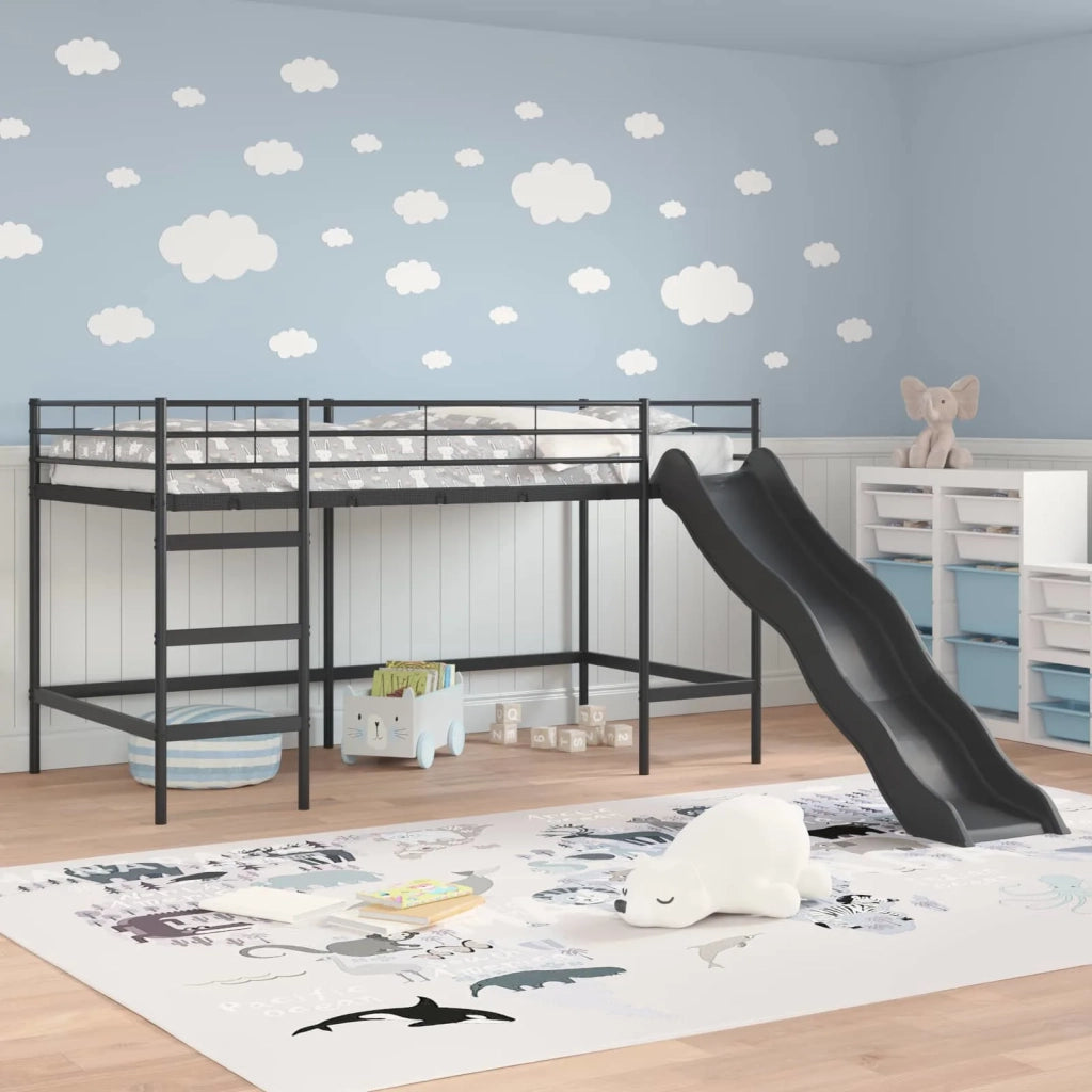 Letto loft per Bambini | Letto Infantile | Lettino con scivolo Nero e antracite