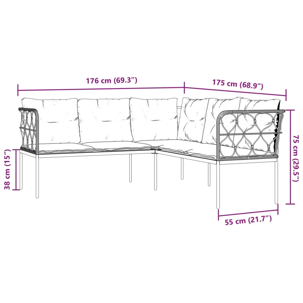 Divano Giardino con Cuscini Forma a L-Sofa da Giardino-Divanetto da esterno Nero Acciaio e Textilene 558973
