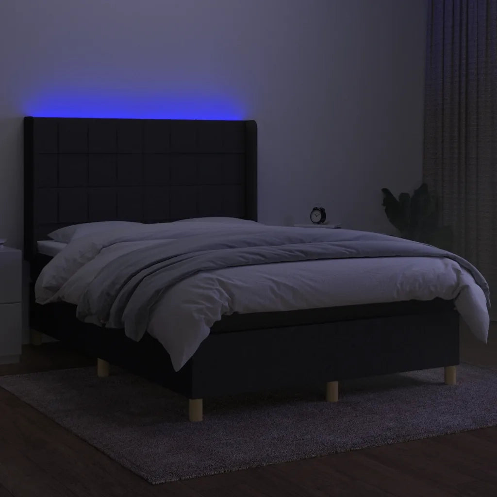 Letto a Molle con Materasso e LED Nero 140x200 cm in Tessuto 3138879
