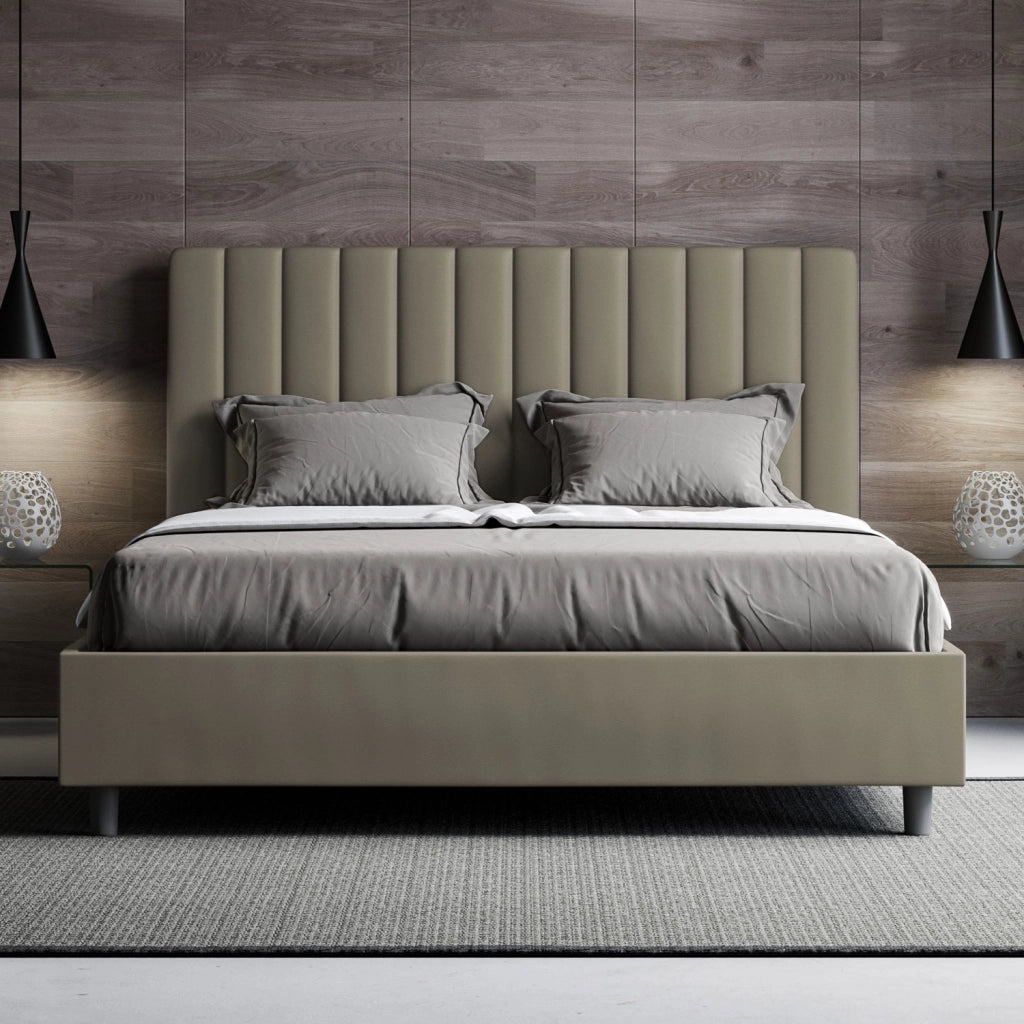 BS COM Letto queen size con rete imbottito 150x210 similpelle cappuccino