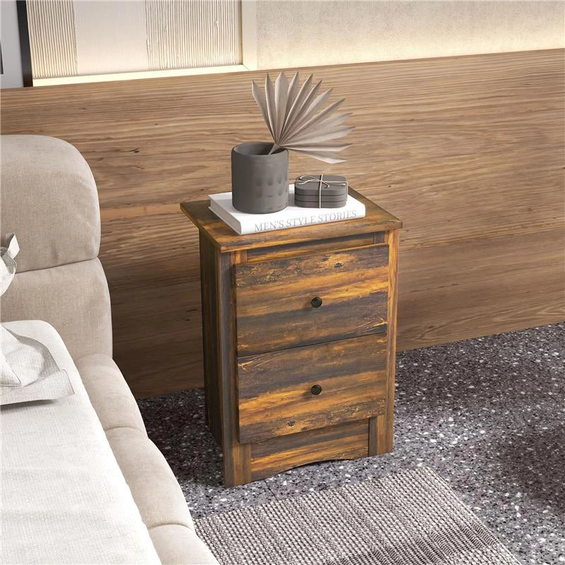 COMODINO CON 2 CASSETTI DALLO STILE RUSTICO IN LEGNO, 40X30X56 CM, MARRONE