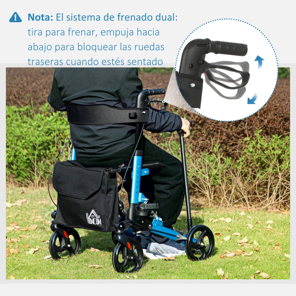 Deambulatore Pieghevole con Sedile e Ruote ¨C Minimal ¨C Altezza Regolabile, Blu e Nero