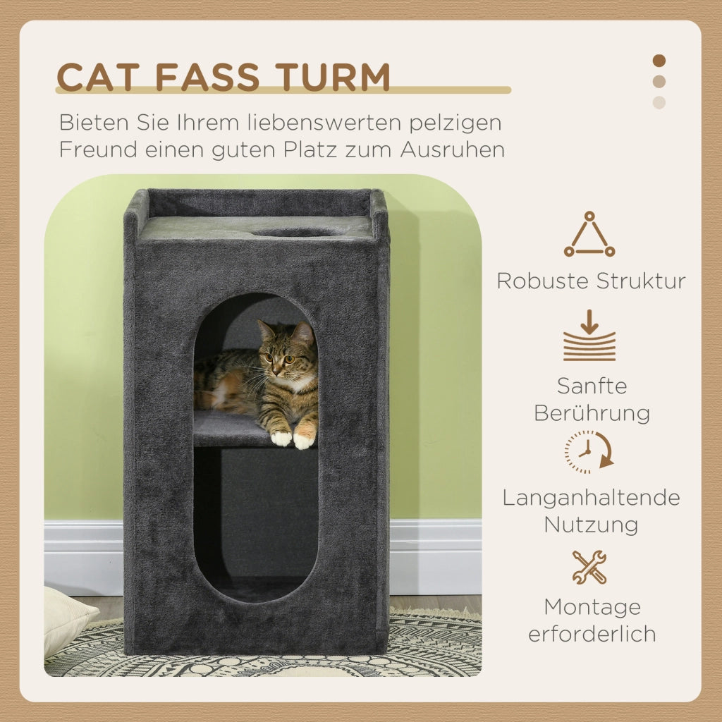 Tiragraffi per gatti con 2 tane e superficie per sdraiarsi ¨C zephmum ¨C grigio + naturale