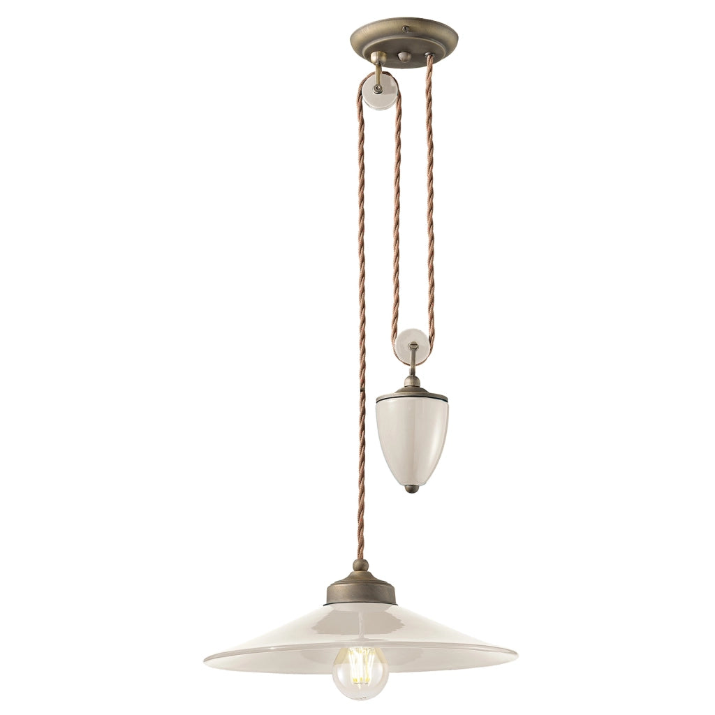 Lampadario Vintage Colors Saliscendi Ferro E Ceramica Crema 1 Luce E27