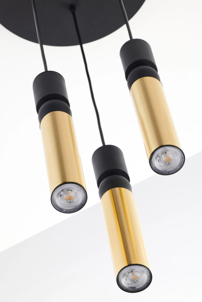Lampada sospensione moderna tonda 30cm nero oro 3xGU10