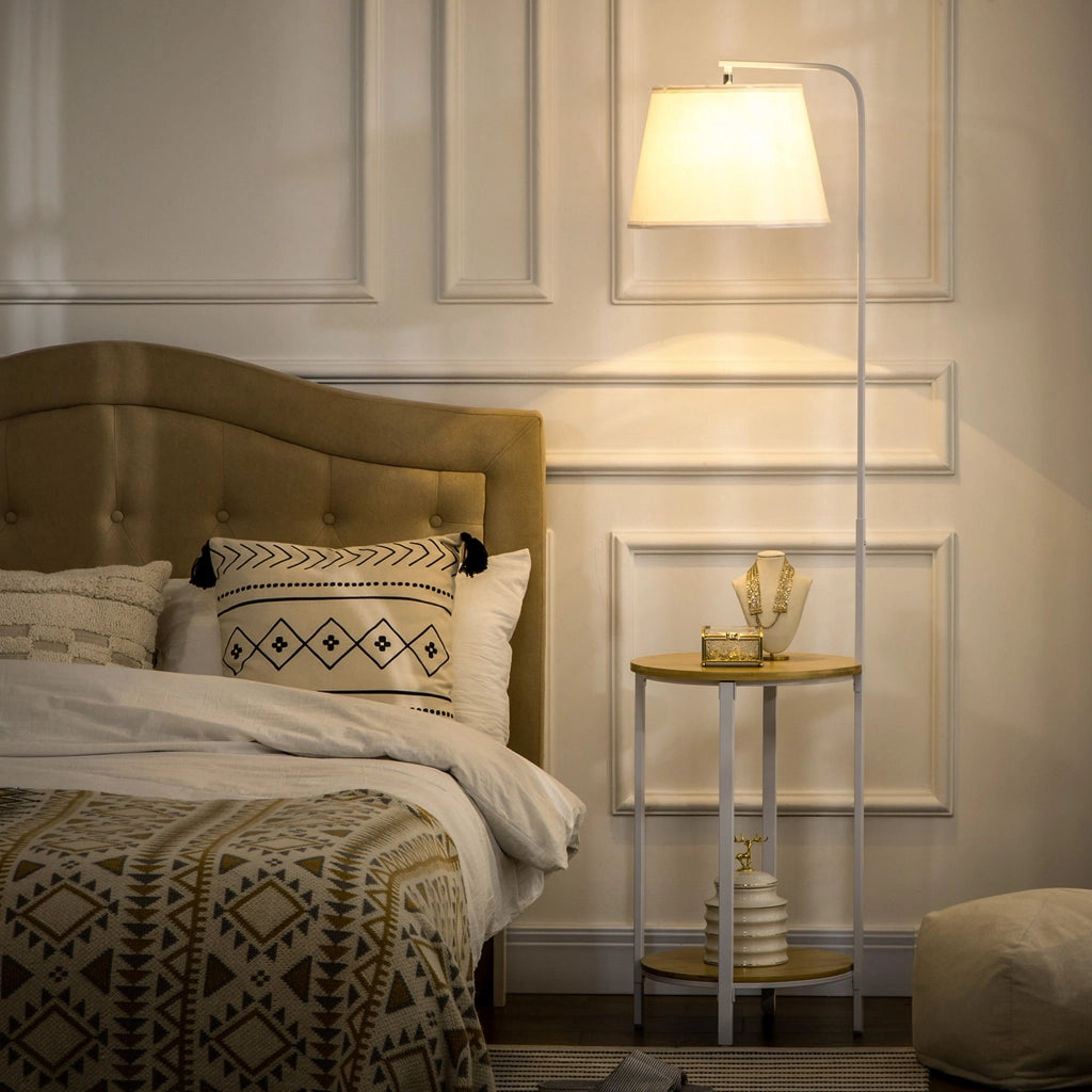 Lampada da terra con 2 ripiani ¨C zephmum ¨C Naturale + Bianco