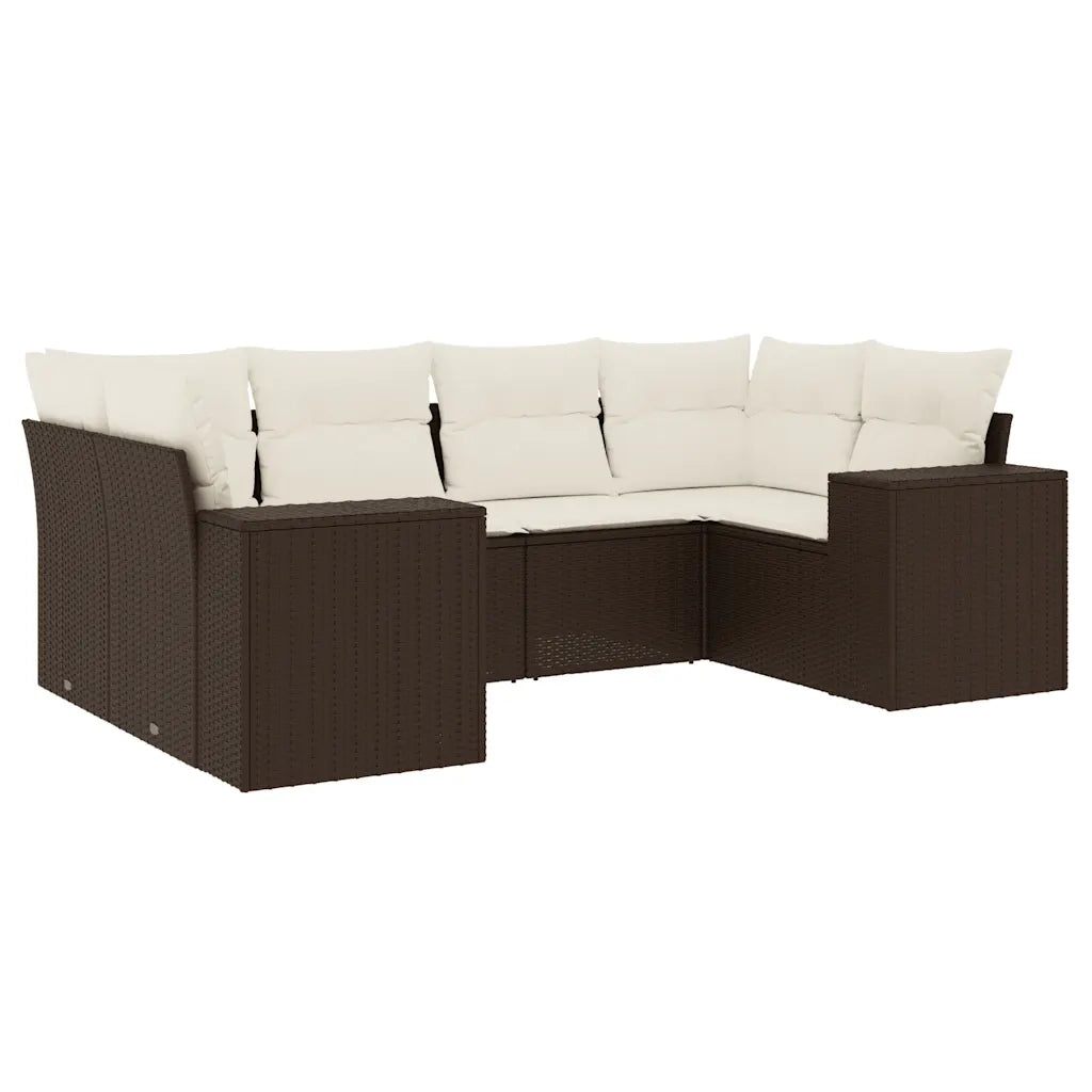 Set Divano da Giardino 6 pz con Cuscini Marrone in Polyrattan 3222982