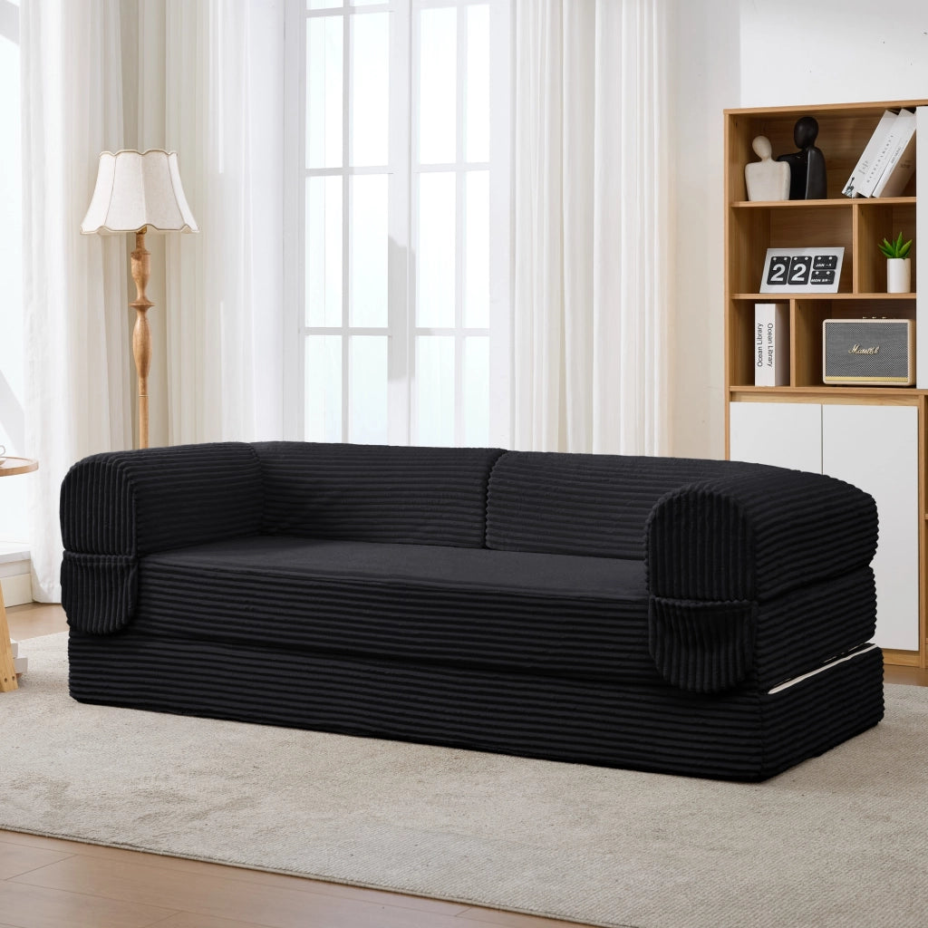 Divano Letto 2 Posti Convertibile in Tessuto A Righe, Beige