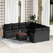 Set Divano da Giardino con cuscino 9 pcs Nero polyrattan