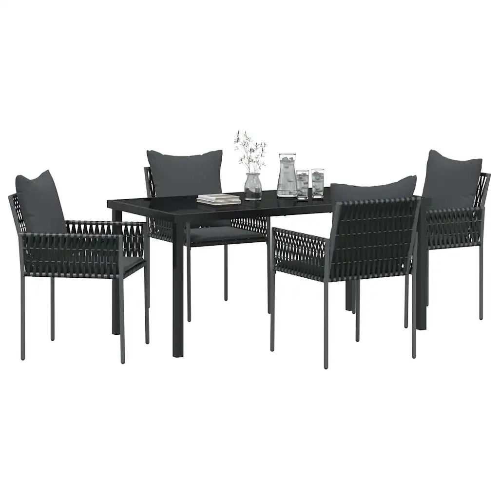 Set da Pranzo per Giardino 5 pcs Nero e Grigio Rattan in PE