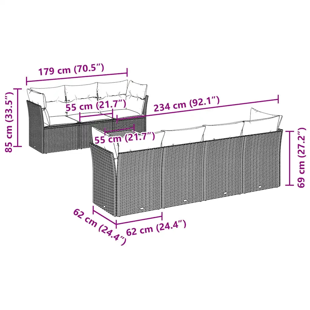 Set Divani da Giardino 8 pz con Cuscini Grigio in Polyrattan 3255837