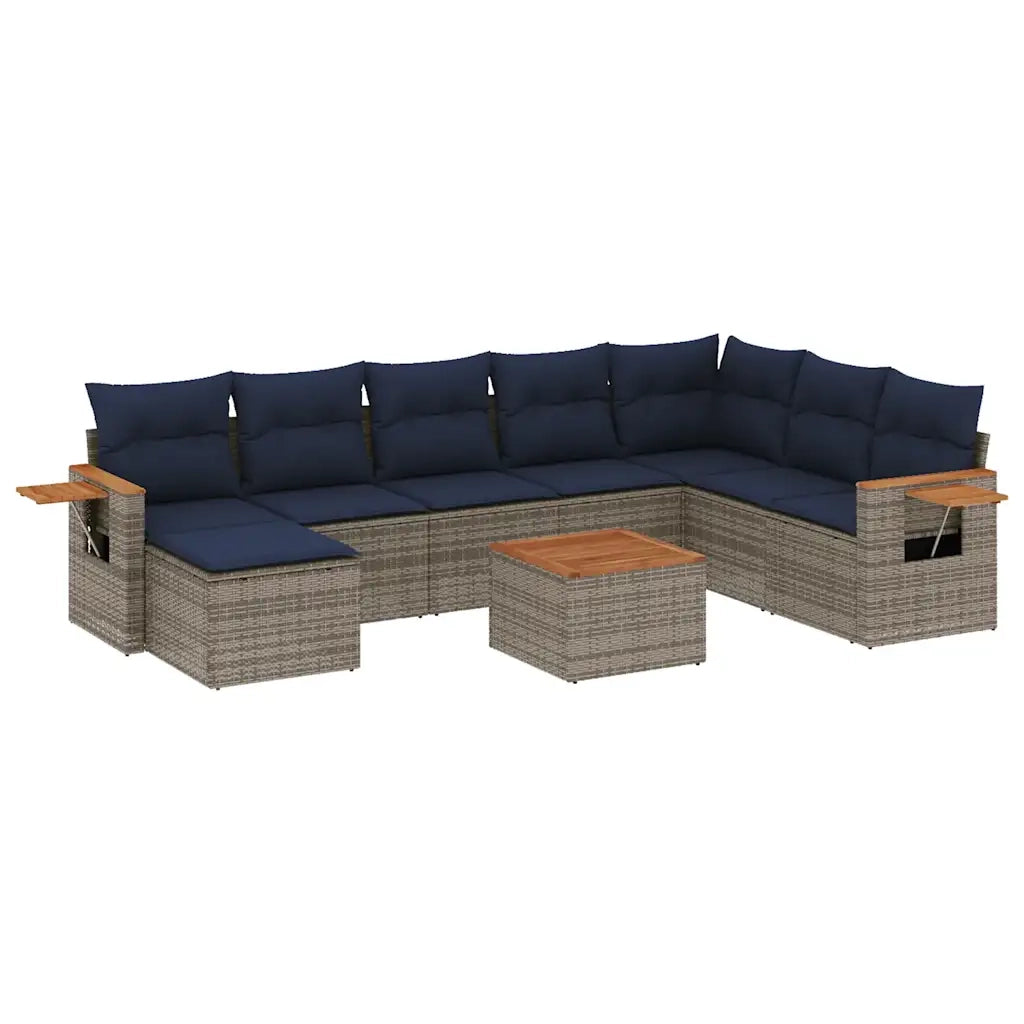 Set Divani da Giardino 9 pz con Cuscini Grigio in Polyrattan 3227097