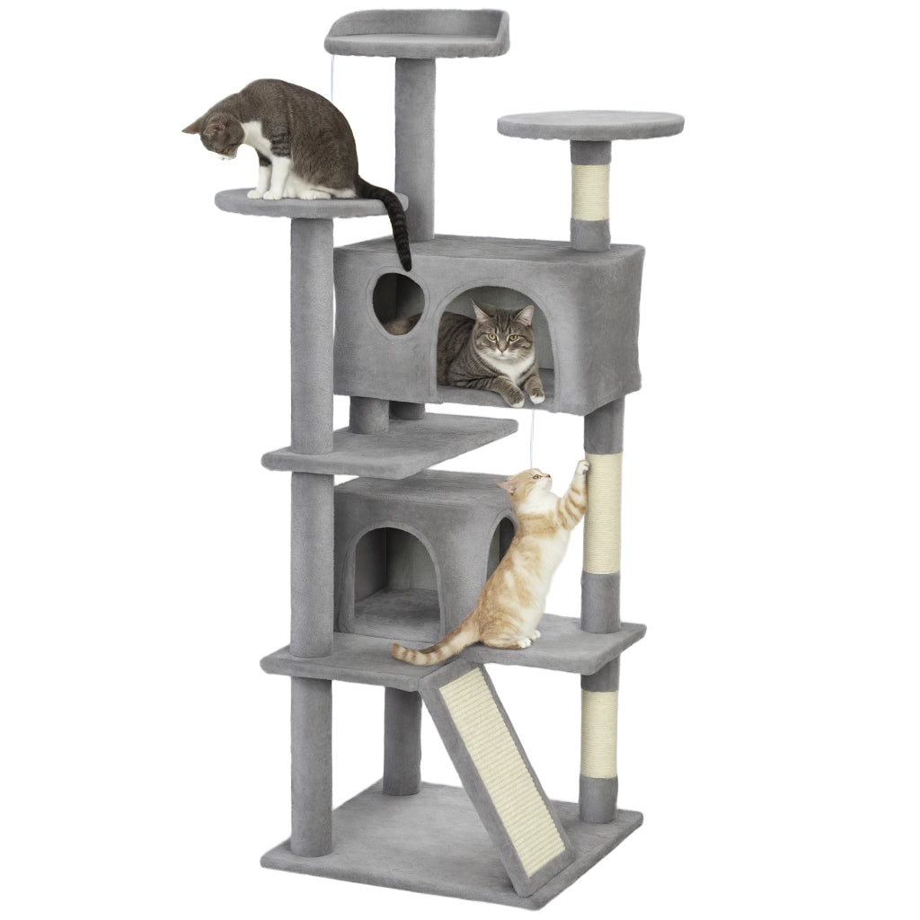 Albero per Gatti con Piattaforme Cuscini e Tunnel ¨C Zephmum ¨C Grigio Chiaro