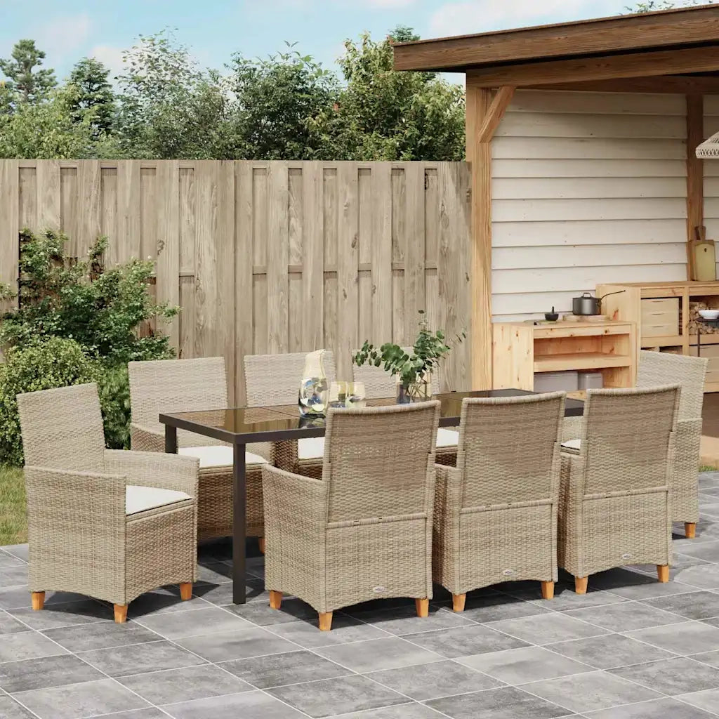 Set da Pranzo per Giardino 9 pcs Beige polyrattan 3381085