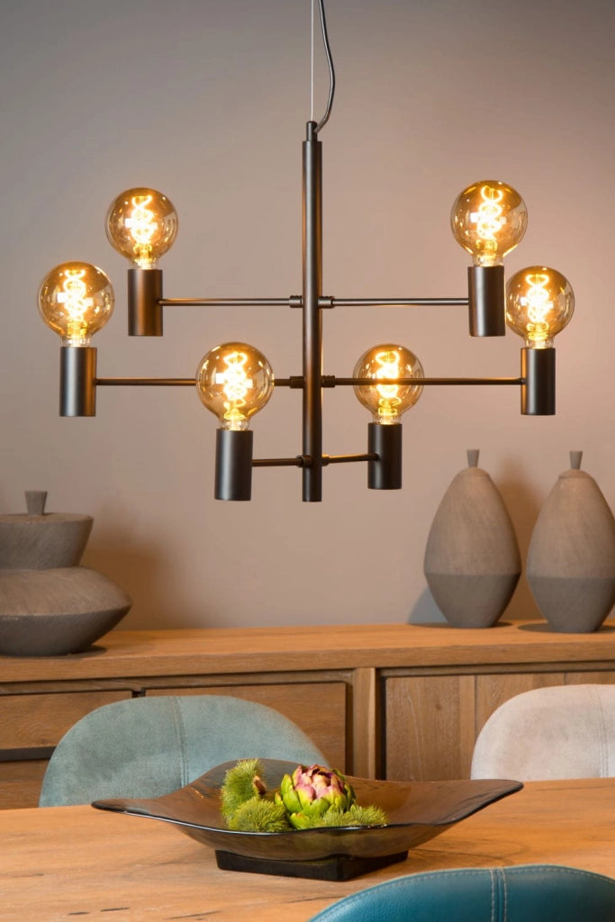 Lampadario Lucide Leanne 6 luci E27 nero industriale