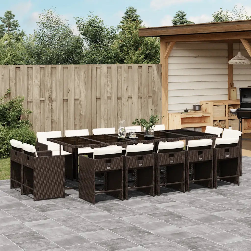Set da Pranzo da Giardino 15 pz con Cuscini Marrone Polyrattan 3211233