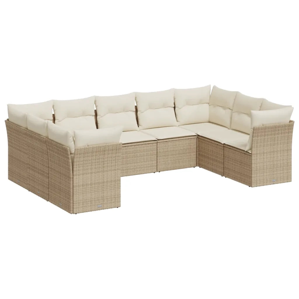 Set Divano da Giardino 9 pz con Cuscini Beige in Polyrattan 3218128