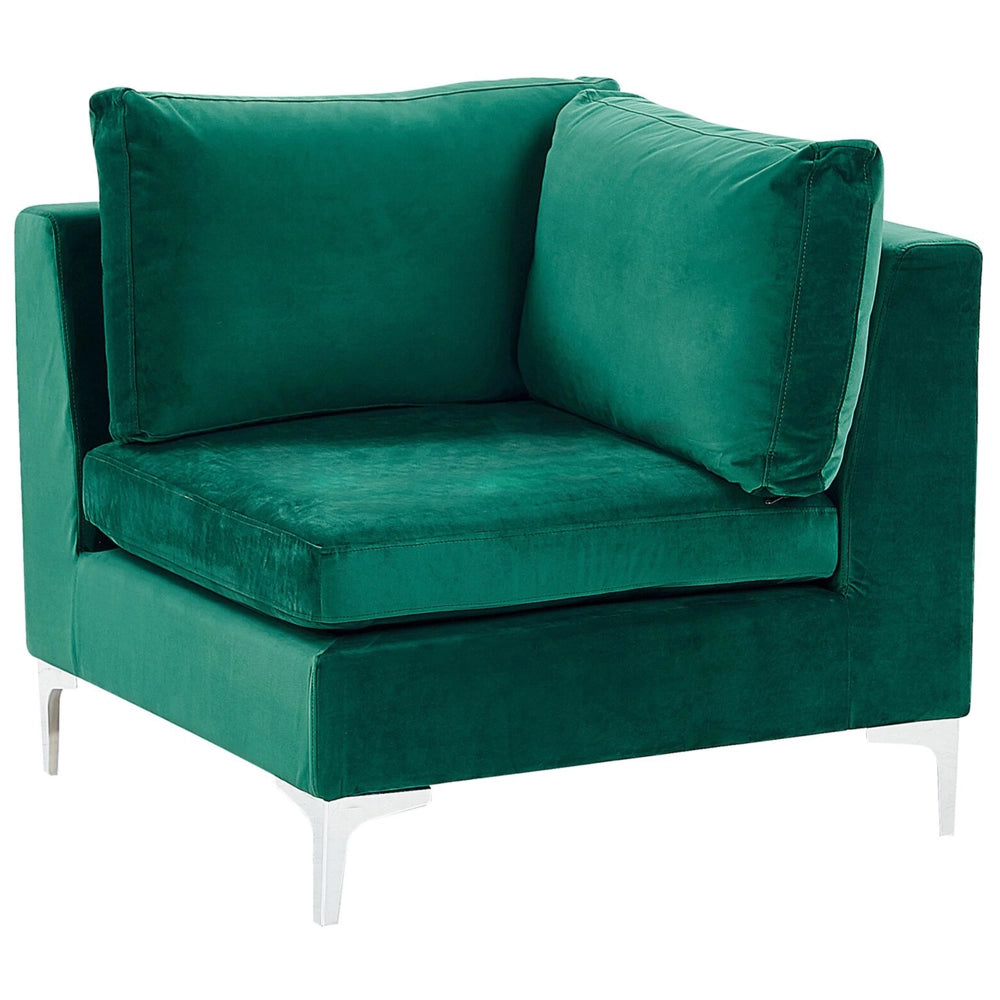 Divano Componibile Velluto Verde 3 Posti Gambe In Metallo Argento Stile Glamour