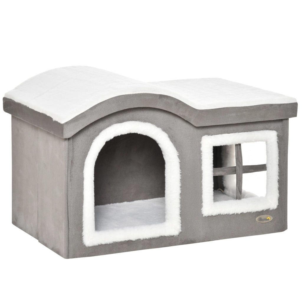 Casetta per Gatti ¨C Xylo ¨C Grigio con Cuscino 63.5x37x40cm