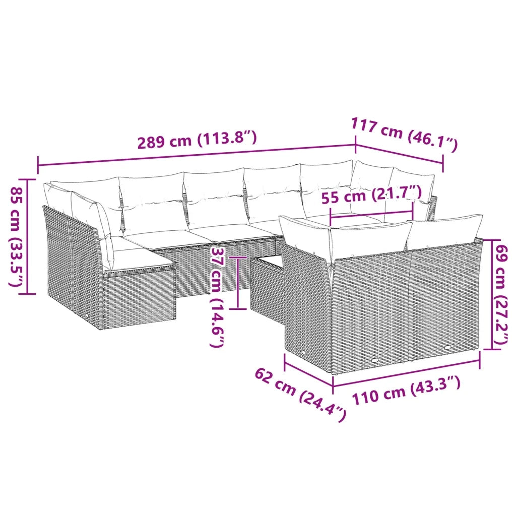 Set Divano Giardino 10 pz con Cuscini Grigio Chiaro Polyrattan 3218162