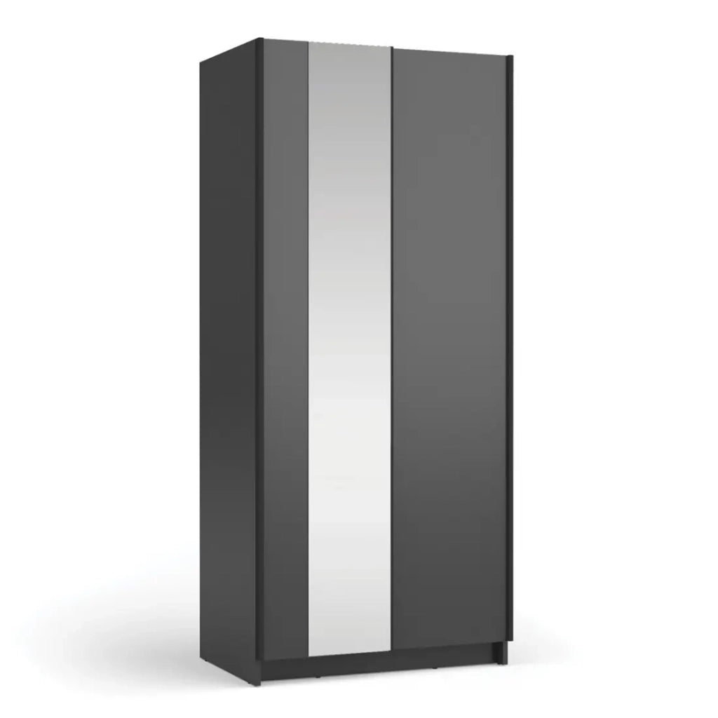 Armadio LYSIA 80 cm nero opaco - 2 porte scorrevoli con specchio