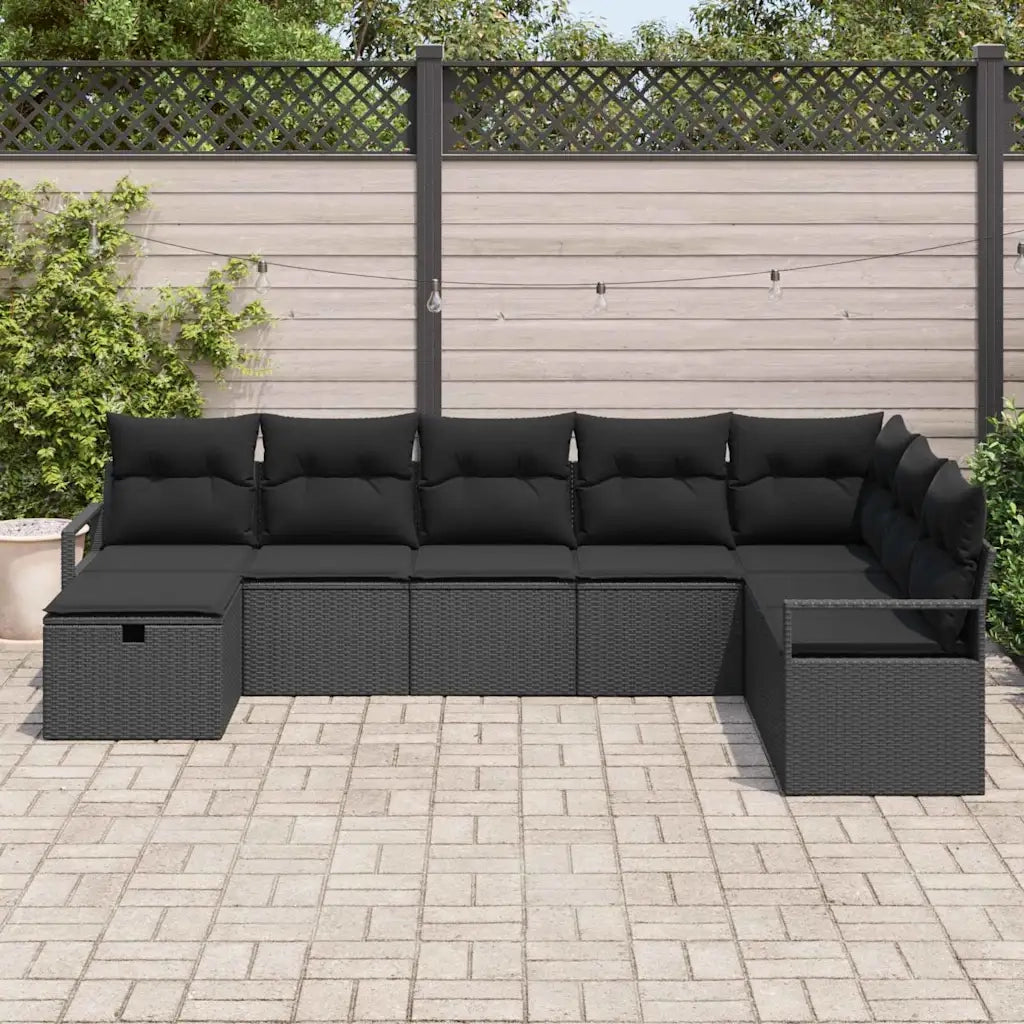Set di divani con cuscino 8 pcs Nero polyrattan